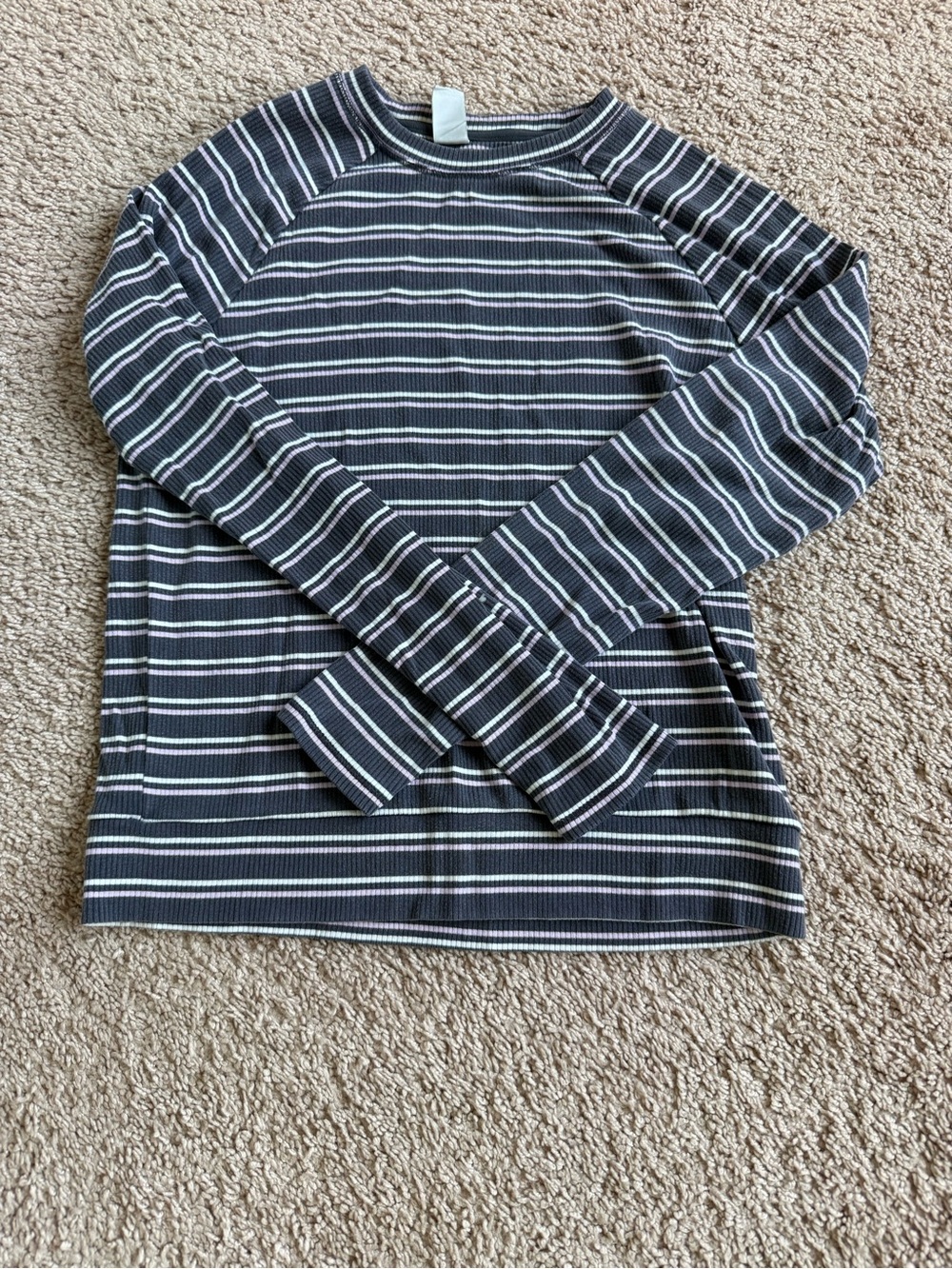 Athleta Girl Gray Striped Ribbed Long Sleeve Shirt Girls M 8-10